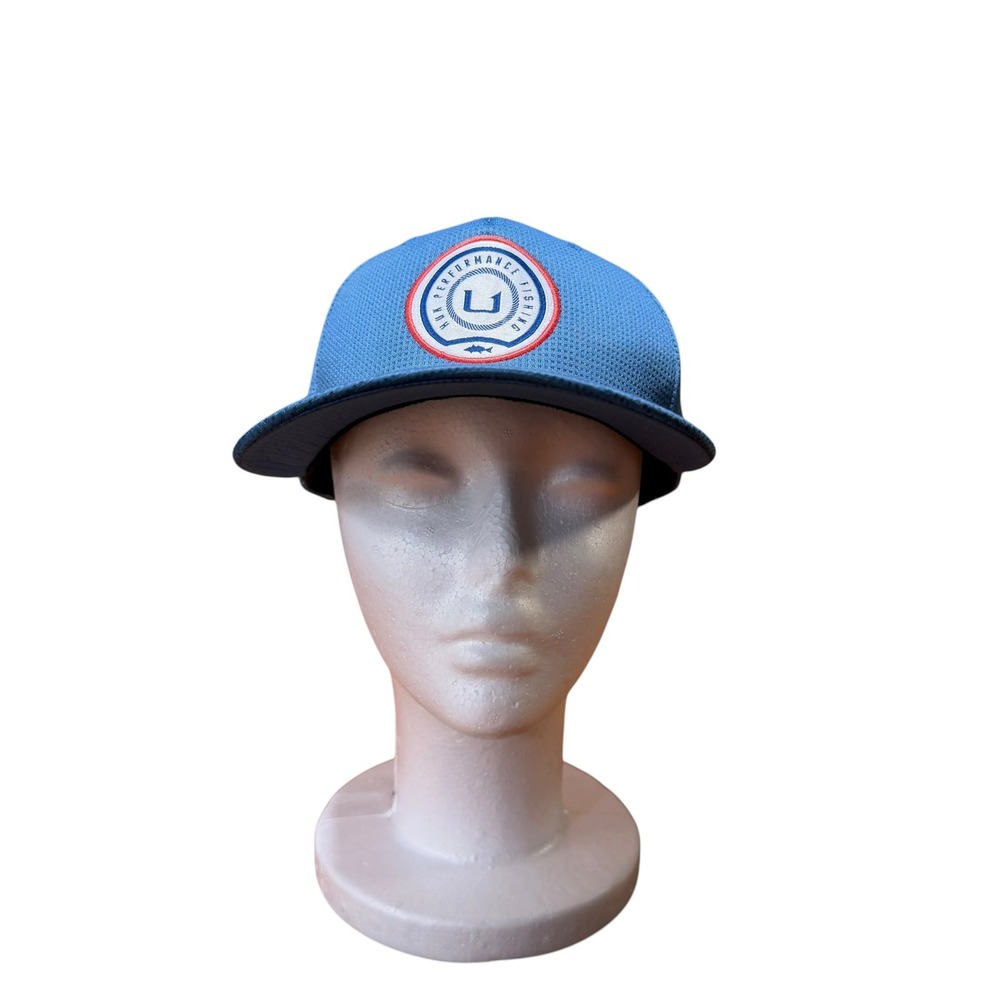 Huk Performance Fishing Hat Mens S-M Blue A-Flex Stretch Mesh Baseball Cap